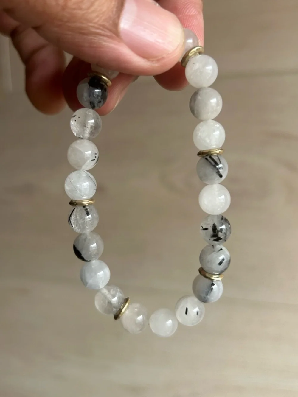 Tourmalinated Quartz Stretch Bracelet, size 6.5